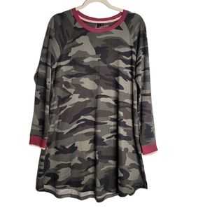 Kensie Camo Print Long Sleeve Round Neck Nightshirt
